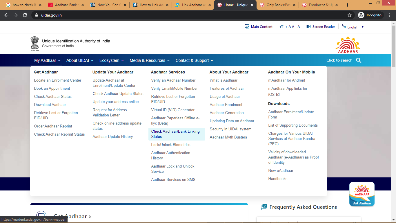 How To Check If Aadhaar Is Linked To Bank Account Aadhaar Enrollment Centers In India All In